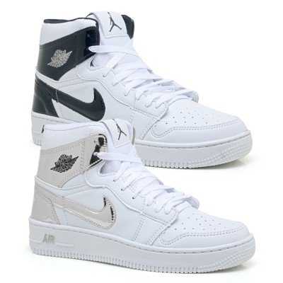 Kit 2 Tênis Bota Nike Air Jordan Branco Preto e Branco Prata